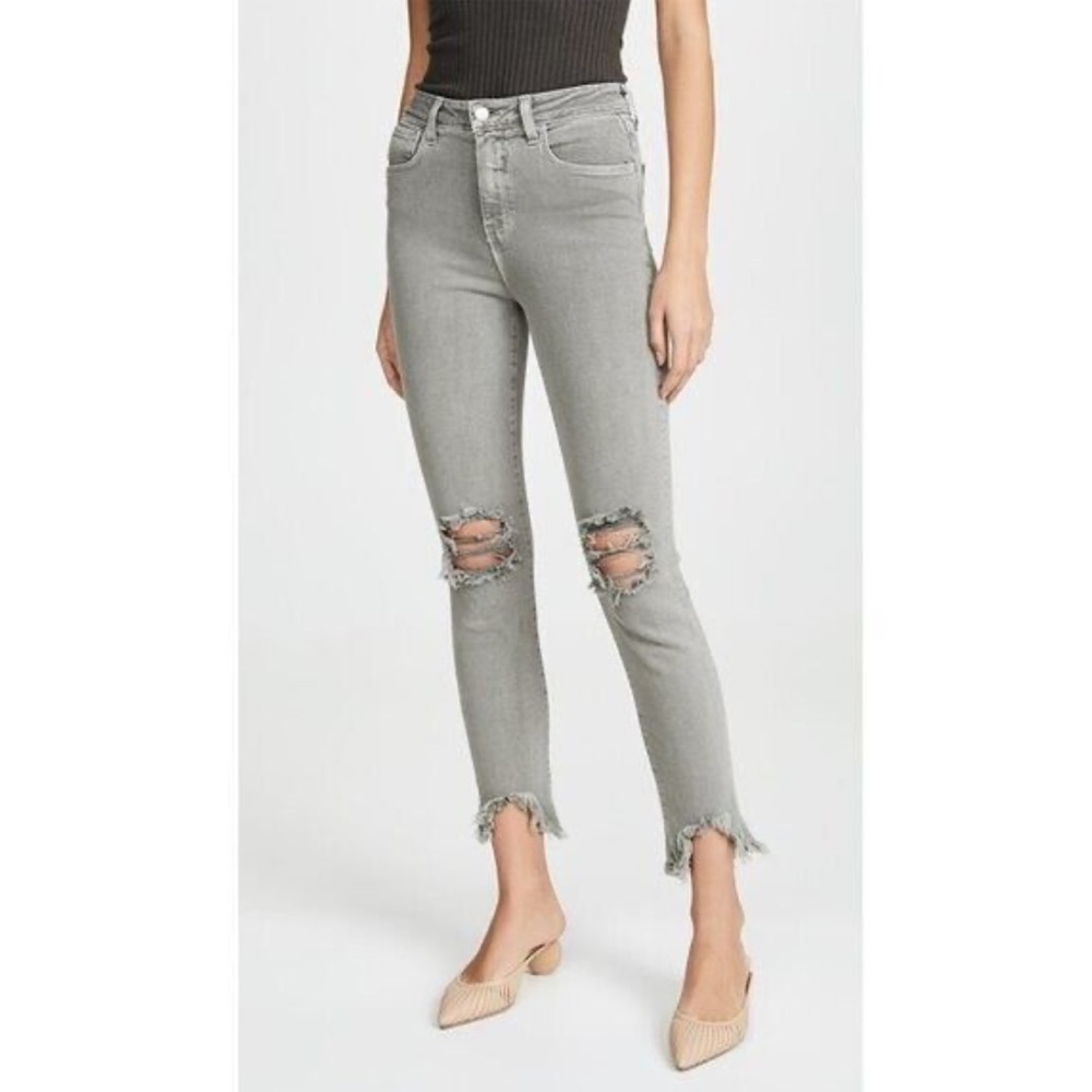 L'Agence Highline High Rise Skinny Jeans Ankle Distressed Hem, gently worn